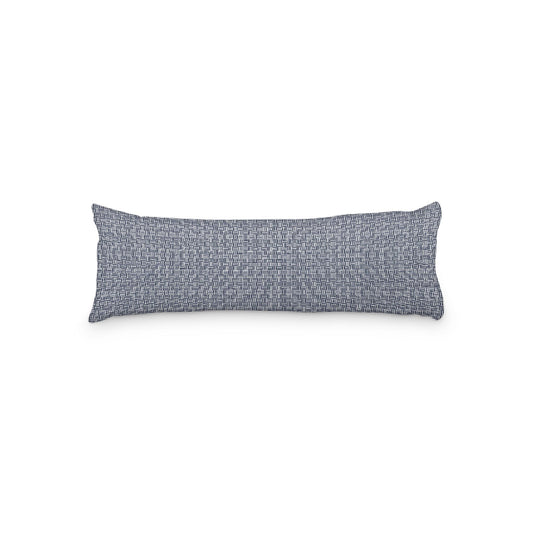 White Microfiber Body Pillow, Navy Blue Double Weave Motif Print, 20 x 54 inches / 51 x 137 cm