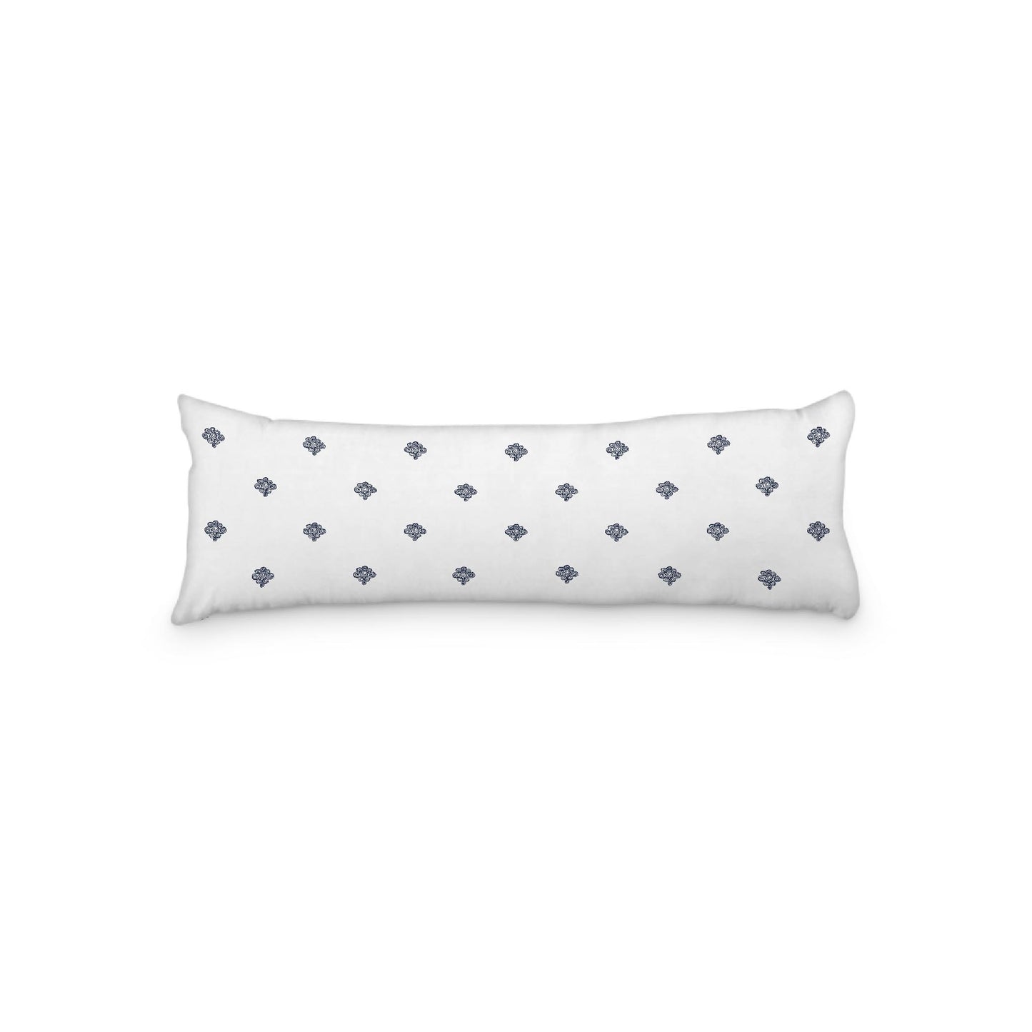 White Microfiber Body Pillow, Navy Blue Hand-painted Swizzle Motif Print, 20 x 54 inches / 51 x 137 cm