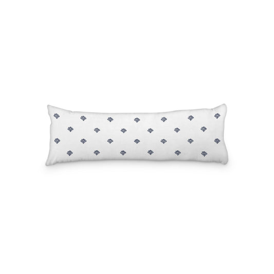 White Microfiber Body Pillow, Navy Blue Hand-painted Swizzle Motif Print, 20 x 54 inches / 51 x 137 cm