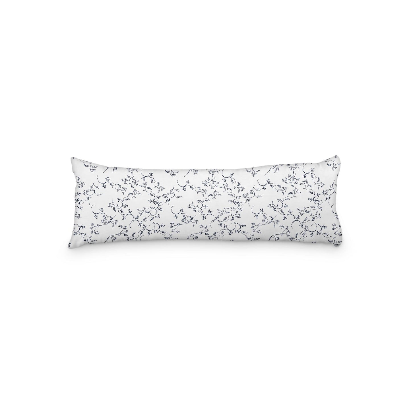 White Microfiber Body Pillow, Navy Blue Hand-painted Vine Print, 20 x 54 inches / 51 x 137 cm