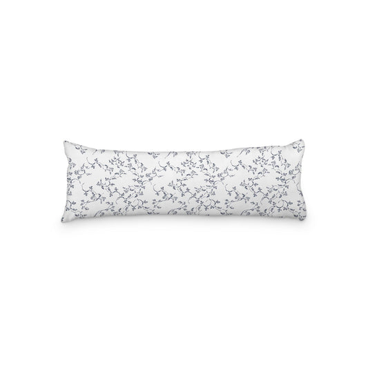White Microfiber Body Pillow, Navy Blue Hand-painted Vine Print, 20 x 54 inches / 51 x 137 cm