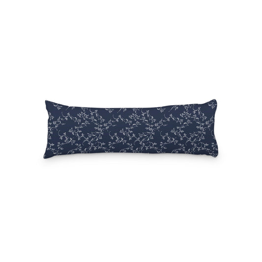 Navy Blue Microfiber Body Pillow, White Hand-painted Vine Print, 20 x 54 inches / 51 x 137 cm