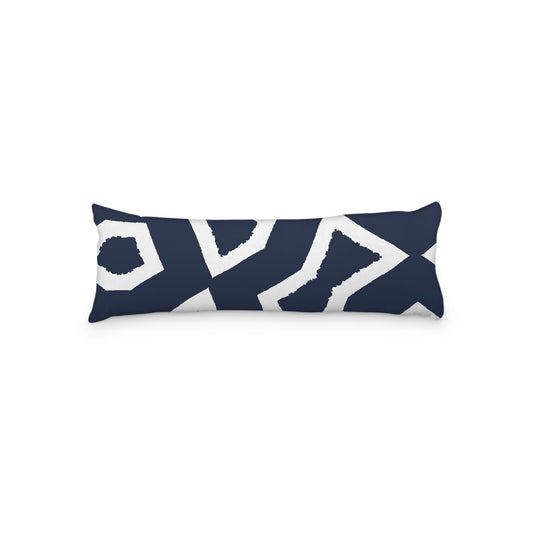 White Microfiber Body Pillow, Bold Navy Blue Graphic Print, 20 x 54 inches / 51 x 137 cm