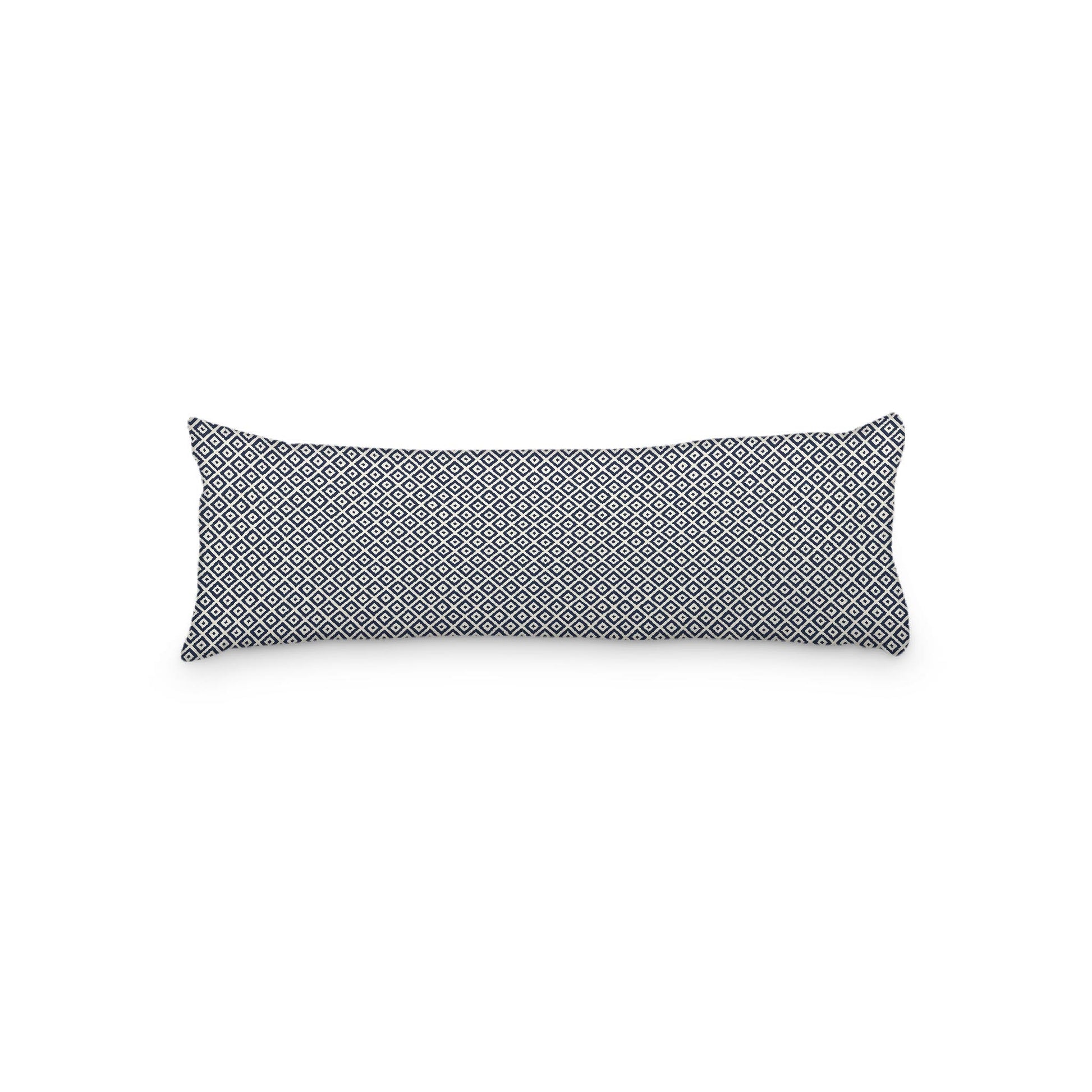 Pale Cream Microfibre Body Pillow, Navy Blue Repeating Square Motif Print, 20 x 54 inches / 51 x 137 cm