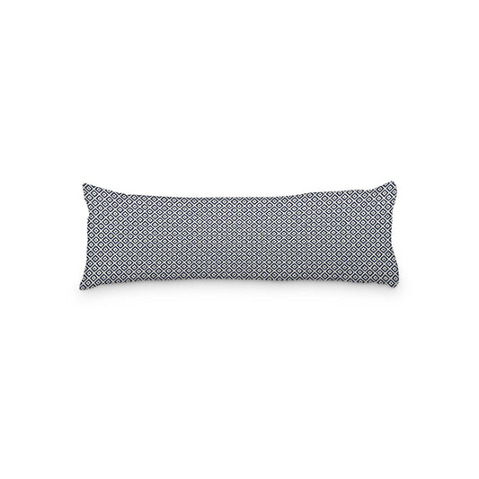 Pale Cream Microfibre Body Pillow, Navy Blue Repeating Square Motif Print, 20 x 54 inches / 51 x 137 cm