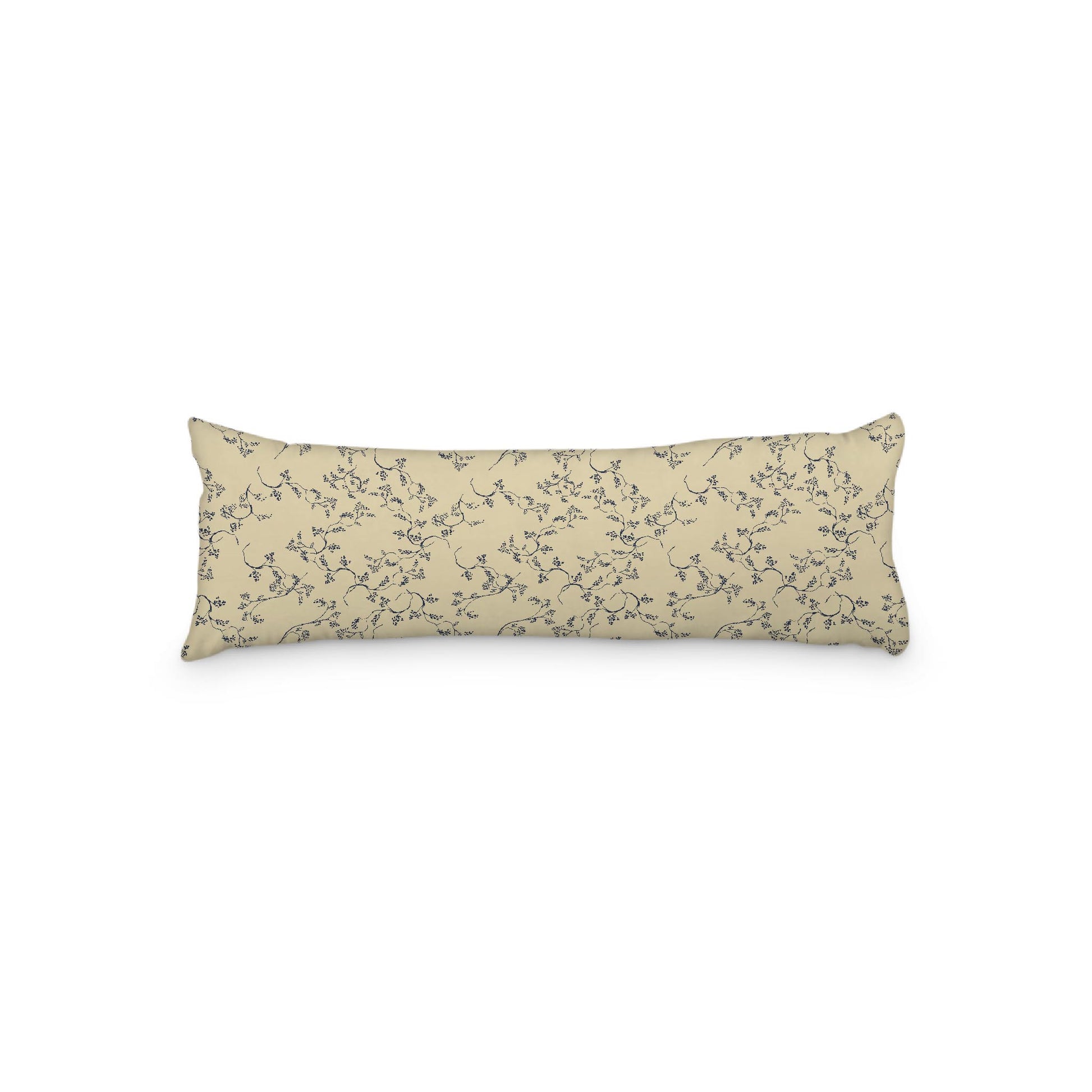 Desert Sand Microfibre Body Pillow, Navy Blue Hand-painted Vine Print, 20 x 54 inches / 51 x 137 cm
