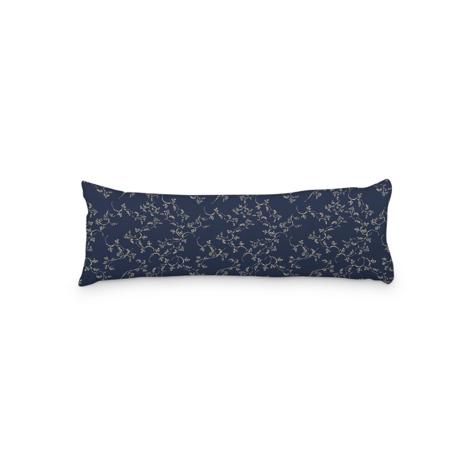 Navy Blue Microfiber Body Pillow, Desert Sand Hand-painted Vine Print, 20 x 54 inches / 51 x 137 cm