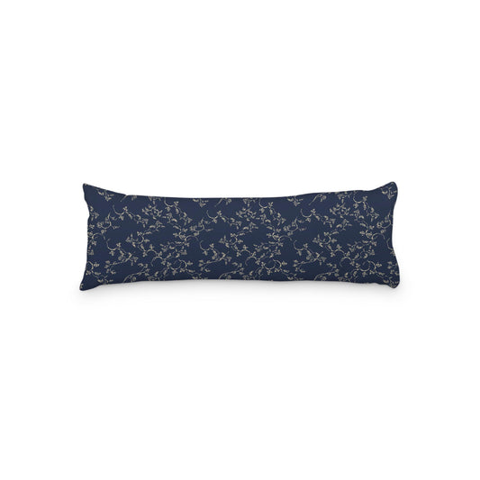 Navy Blue Microfiber Body Pillow, Desert Sand Hand-painted Vine Print, 20 x 54 inches / 51 x 137 cm