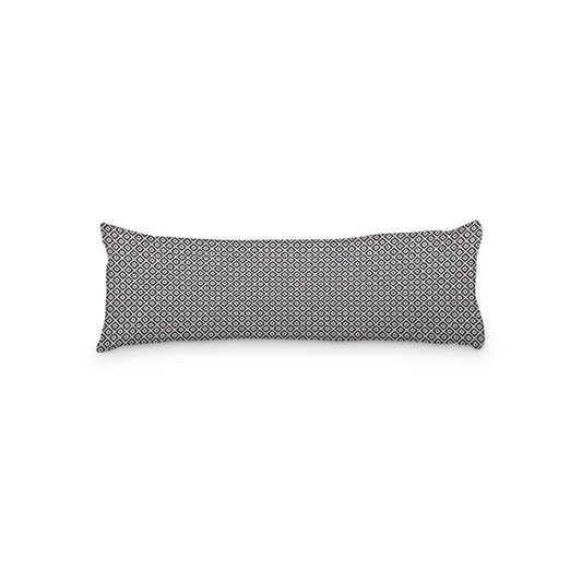 Beige Microfiber Body Pillow, Navy Blue Repeating Square Motif Print, 20 x 54 inches / 51 x 137 cm