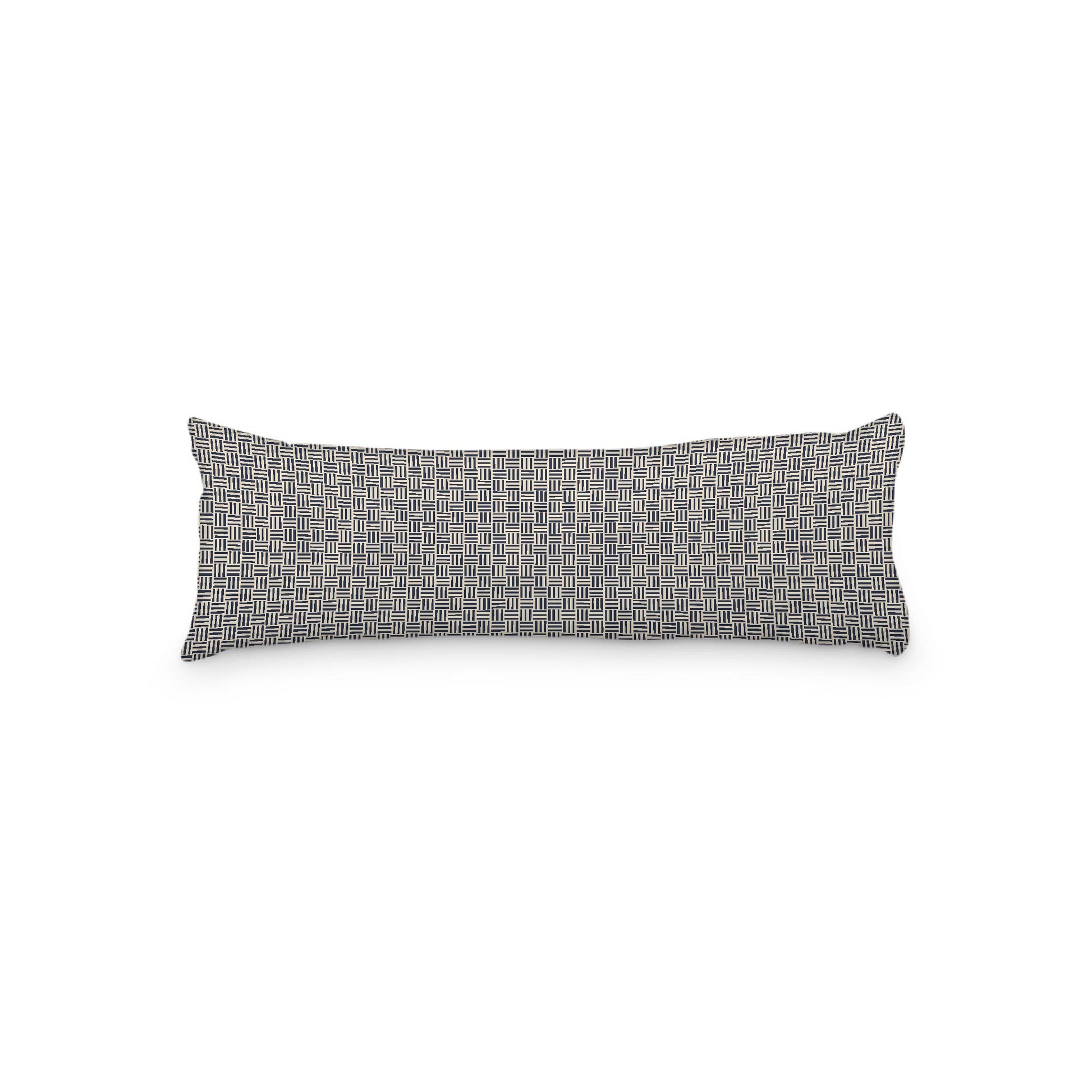 Beige Microfiber Body Pillow, Navy Blue Single Weave Motif Print, 20 x 54 inches / 51 x 137 cm