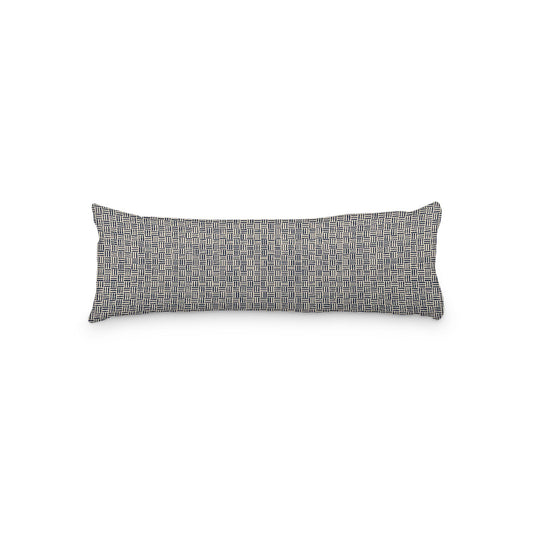 Beige Microfiber Body Pillow, Navy Blue Single Weave Motif Print, 20 x 54 inches / 51 x 137 cm