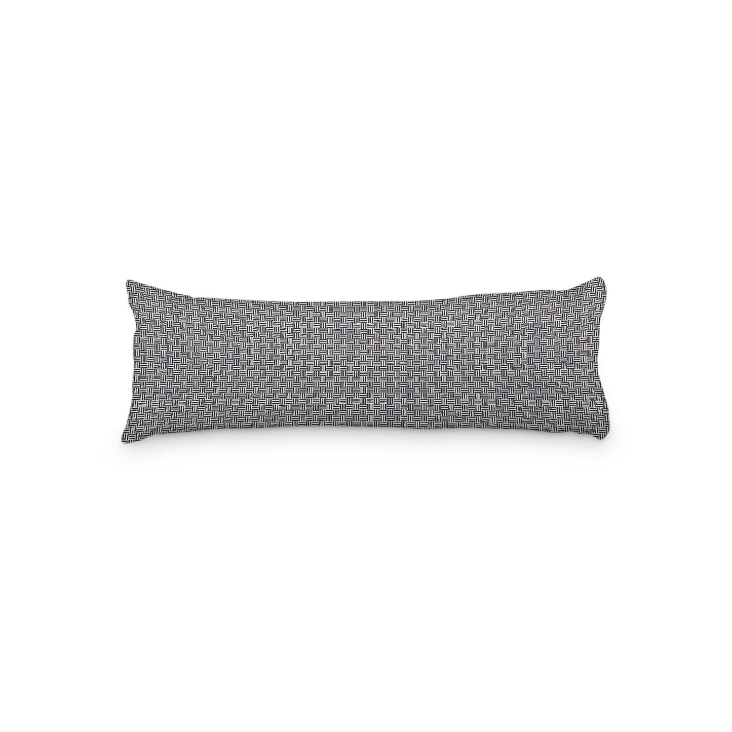 Beige Microfiber Body Pillow, Navy Blue Double Weave Motif Print, 20 x 54 inches / 51 x 137 cm
