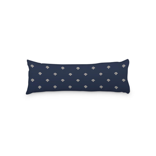 Navy Blue Microfiber Body Pillow, Beige Hand-painted Swizzle Motif Print, 20 x 54 inches / 51 x 137 cm