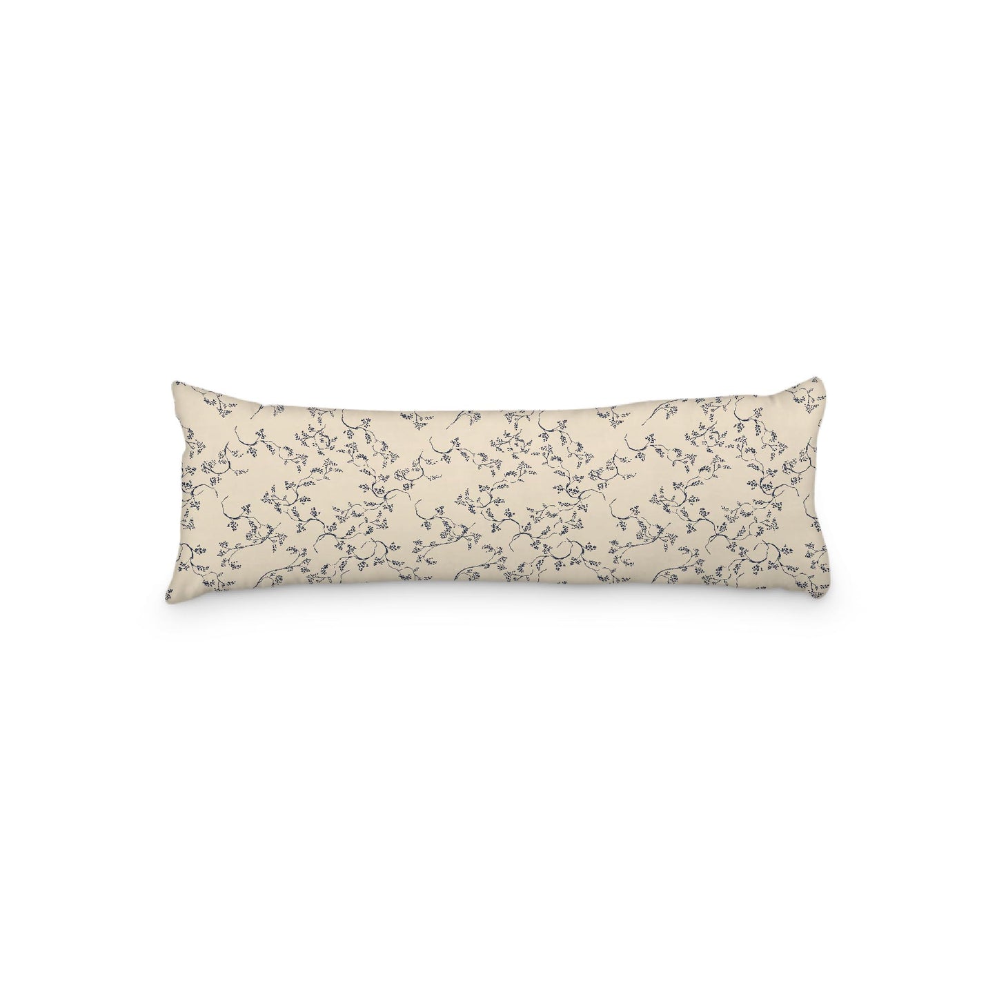 Beige Microfiber Body Pillow, Navy Blue Hand-painted Vine Print, 20 x 54 inches / 51 x 137 cm