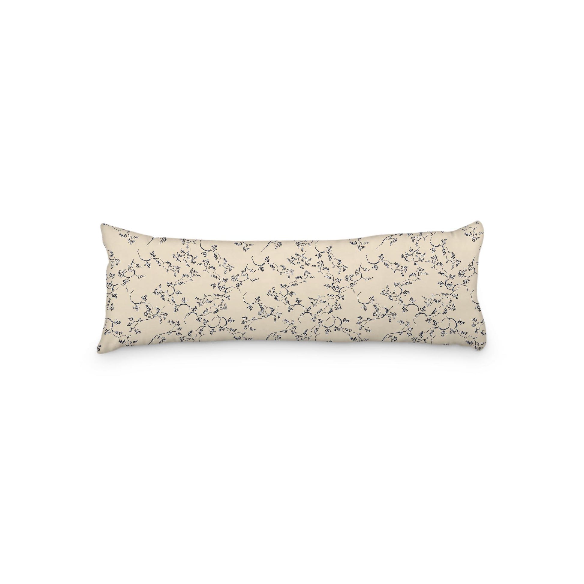 Beige Microfiber Body Pillow, Navy Blue Hand-painted Vine Print, 20 x 54 inches / 51 x 137 cm