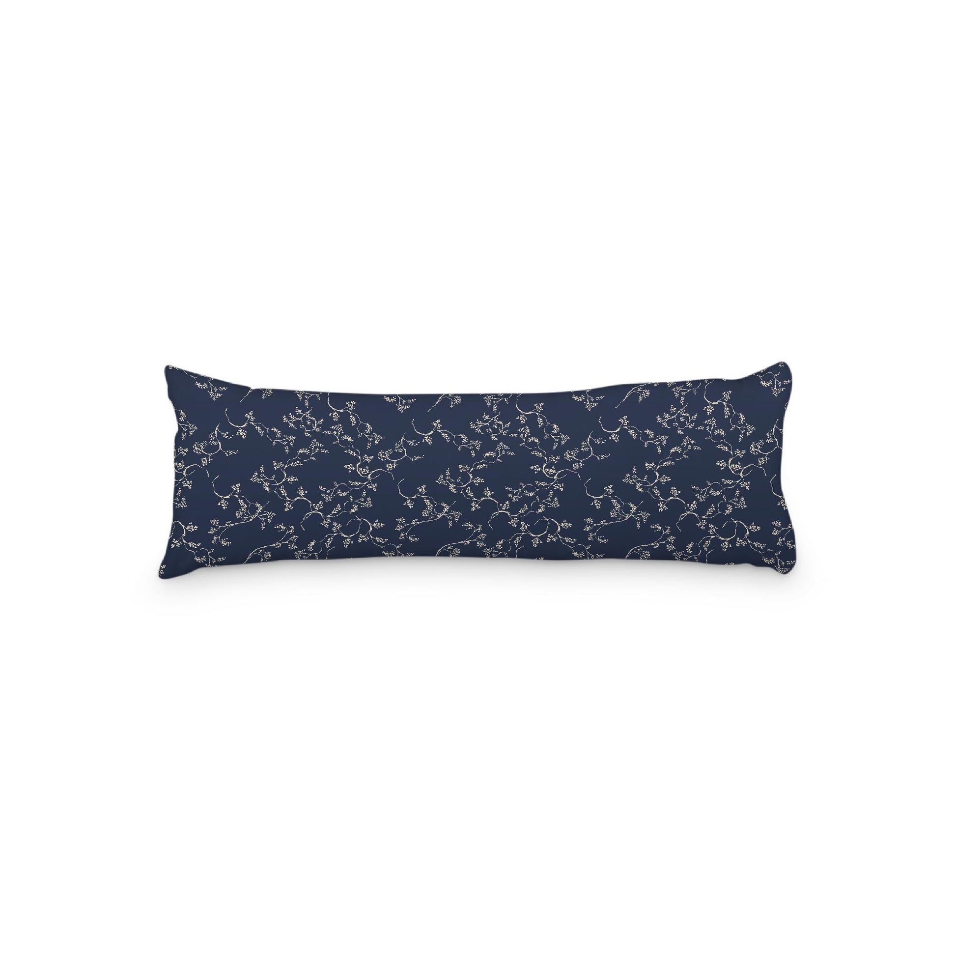 Navy Blue Microfiber Body Pillow, Beige Hand-painted Vine Print, 20 x 54 inches / 51 x 137 cm