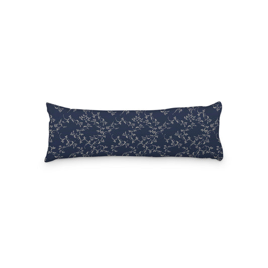 Navy Blue Microfiber Body Pillow, Beige Hand-painted Vine Print, 20 x 54 inches / 51 x 137 cm