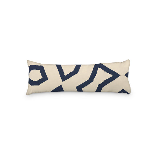 Beige Microfiber Body Pillow, Bold Navy Blue Graphic Print, 20 x 54 inches / 51 x 137 cm