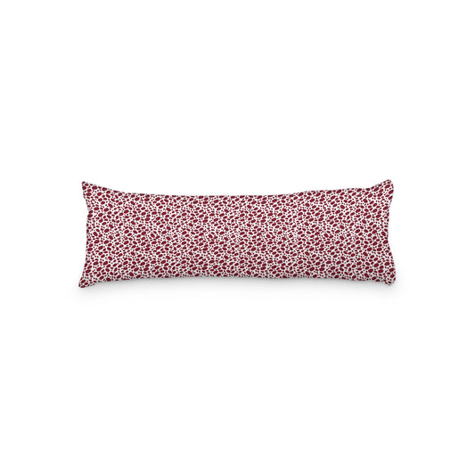 White Microfiber Body Pillow, Burgundy Red Hand-painted Dab Motif Print, 20 x 54 inches / 51 x 137 cm
