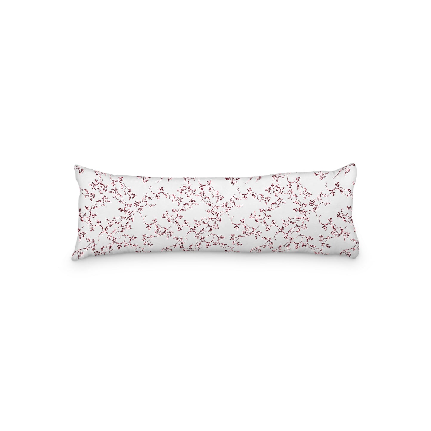White Microfiber Body Pillow, Burgundy Red Hand-painted Vine Print | MFBP-1281-181