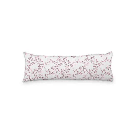 White Microfiber Body Pillow, Burgundy Red Hand-painted Vine Print | MFBP-1281-181