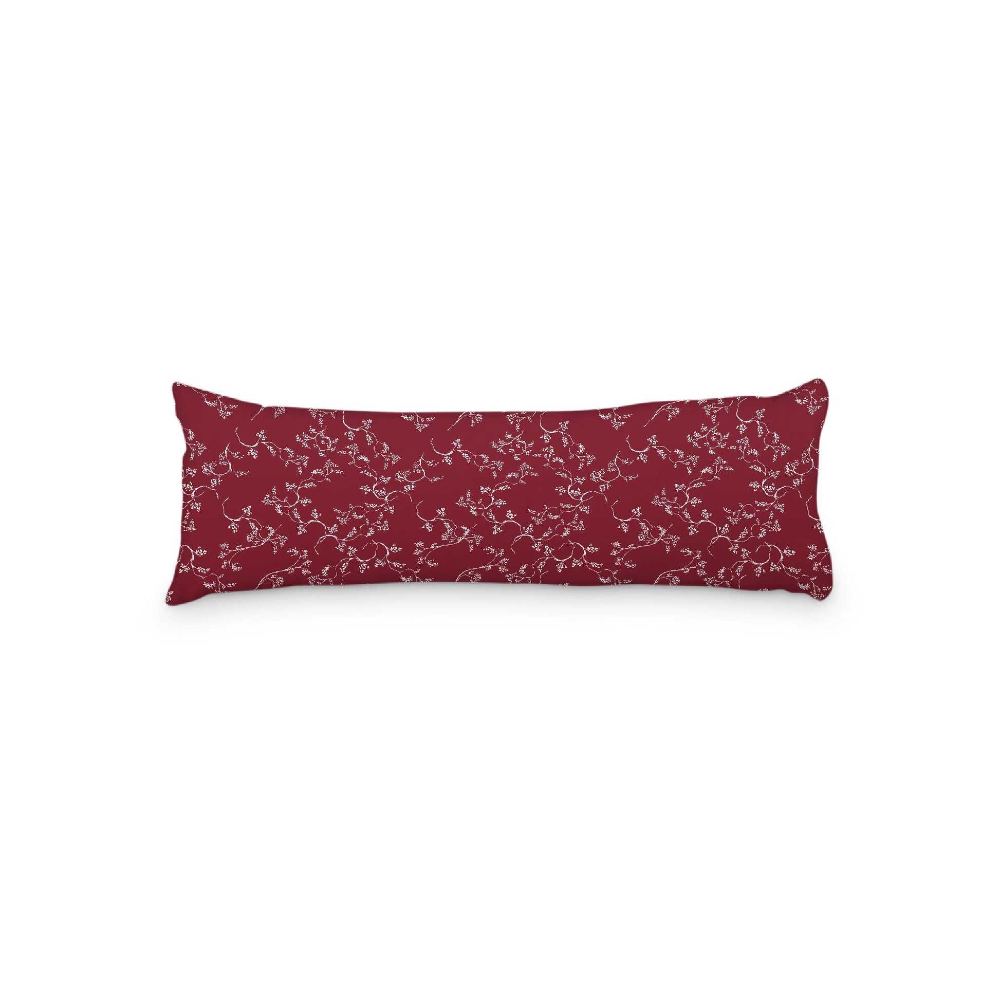 Burgundy Red Microfiber Body Pillow, White Hand-painted Vine Print, 20 x 54 inches / 51 x 137 cm