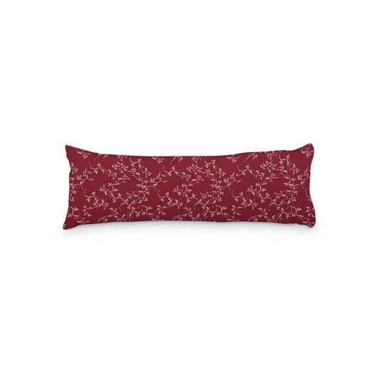 Burgundy Red Microfiber Body Pillow, White Hand-painted Vine Print, 20 x 54 inches / 51 x 137 cm