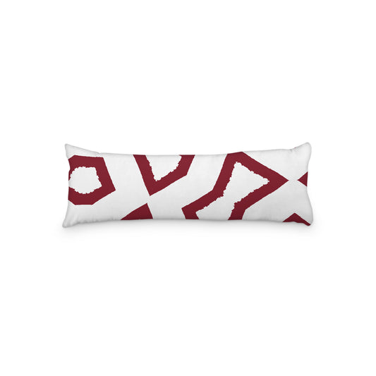 White Microfiber Body Pillow, Bold Burgundy Red Graphic Print, 20 x 54 inches / 51 x 137 cm