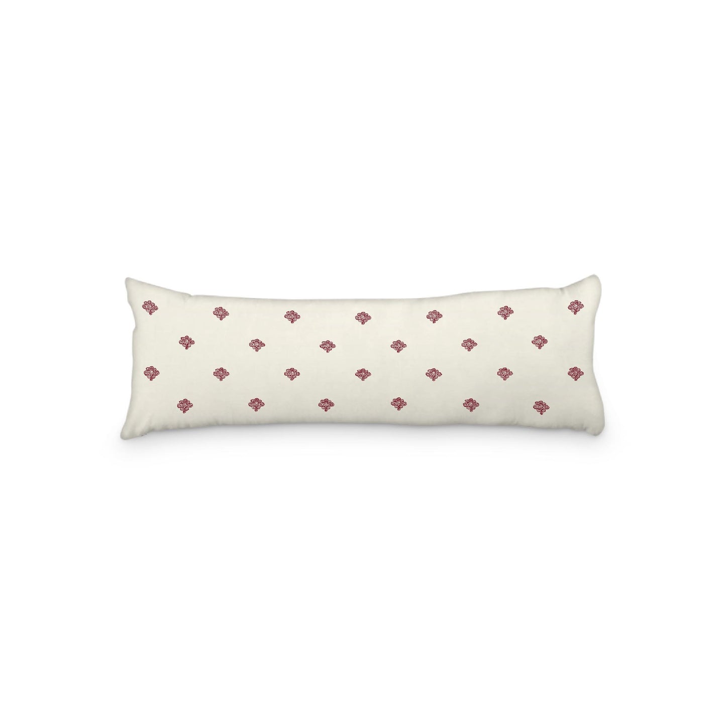 Pale Cream Microfibre Body Pillow, Burgundy Red Hand-painted Swizzle Motif Print, 20 x 54 inches / 51 x 137 cm
