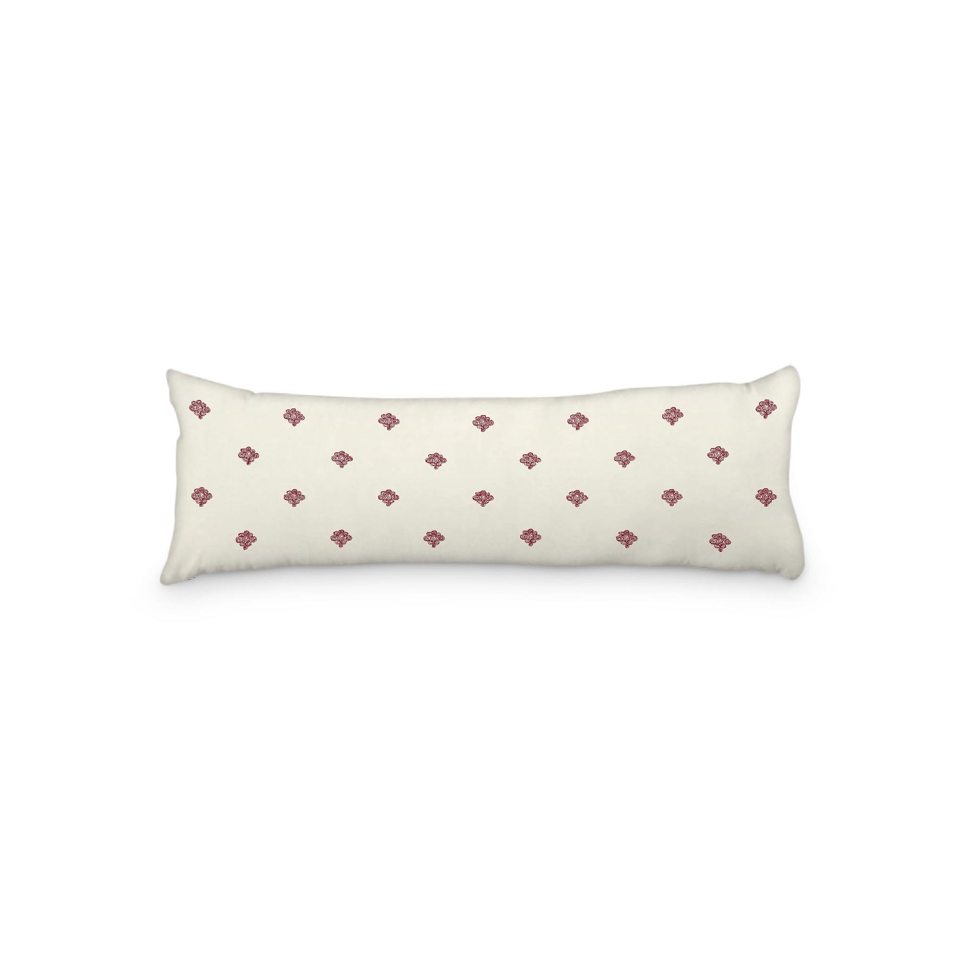 Pale Cream Microfibre Body Pillow, Burgundy Red Hand-painted Swizzle Motif Print, 20 x 54 inches / 51 x 137 cm