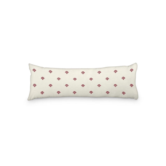 Pale Cream Microfibre Body Pillow, Burgundy Red Hand-painted Swizzle Motif Print, 20 x 54 inches / 51 x 137 cm