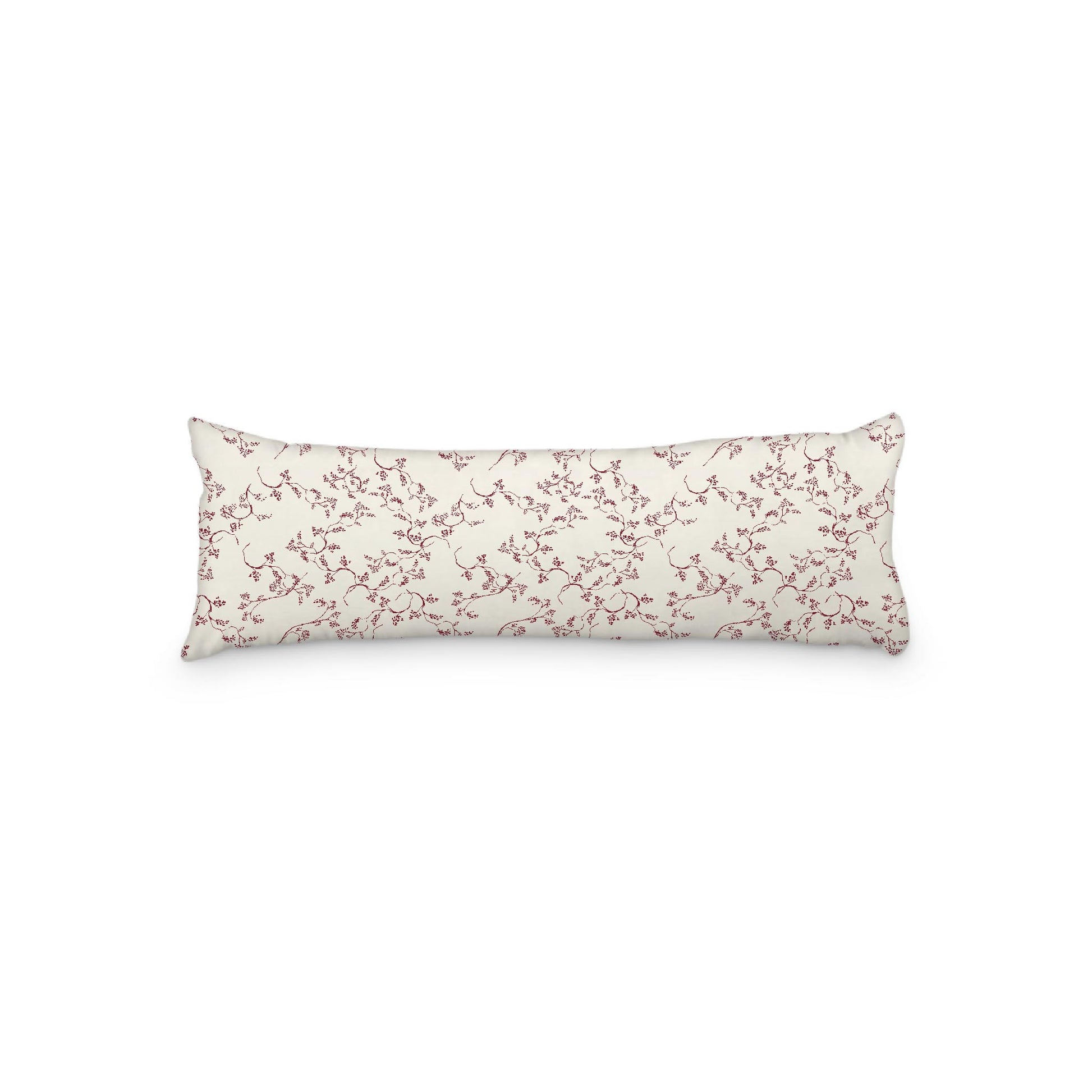 Pale Cream Microfibre Body Pillow, Burgundy Red Hand-painted Vine Print, 20 x 54 inches / 51 x 137 cm