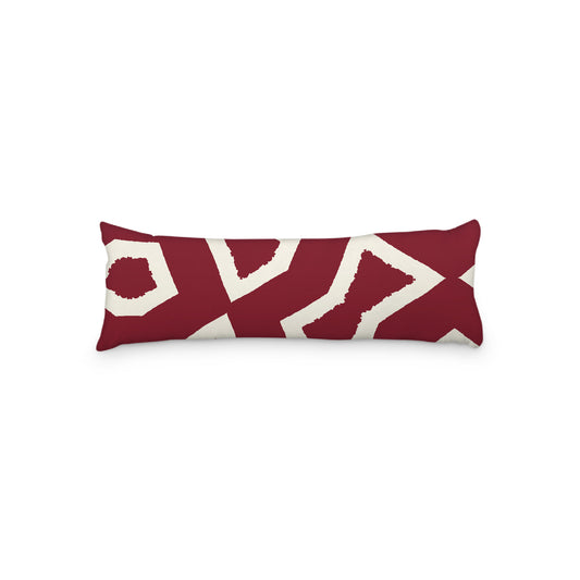Pale Cream Microfibre Body Pillow, Bold Burgundy Red Graphic Print, 20 x 54 inches / 51 x 137 cm