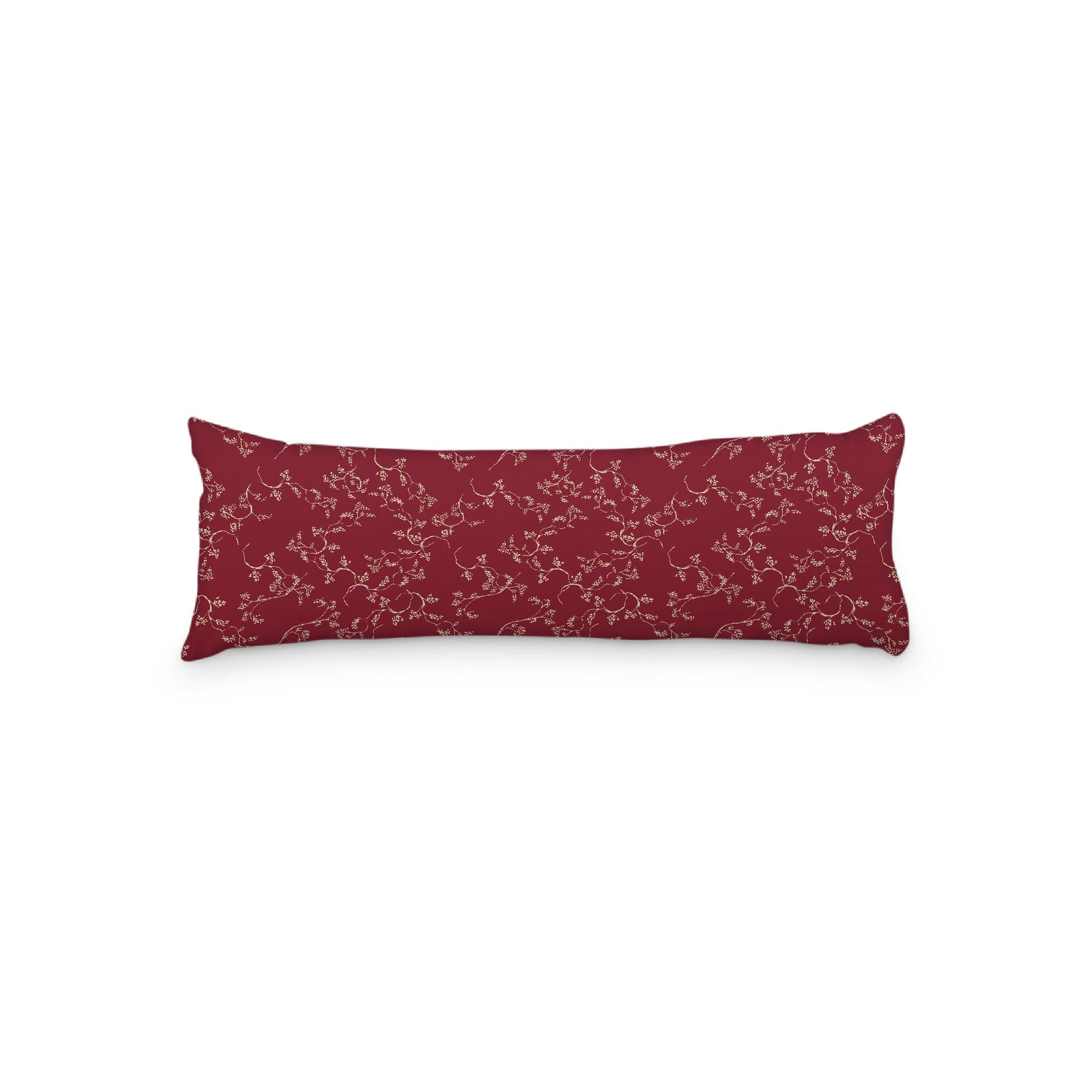 Burgundy Red Microfiber Body Pillow, Desert Sand Hand-painted Vine Print, 20 x 54 inches / 51 x 137 cm
