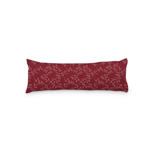 Burgundy Red Microfiber Body Pillow, Desert Sand Hand-painted Vine Print, 20 x 54 inches / 51 x 137 cm