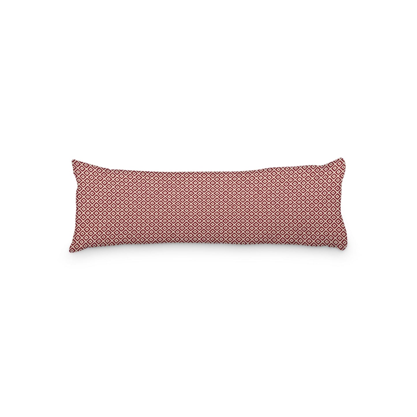 Beige Microfiber Body Pillow, Burgundy Red Repeating Square Motif Print, MFBP-1285-122,  20 x 54 inches