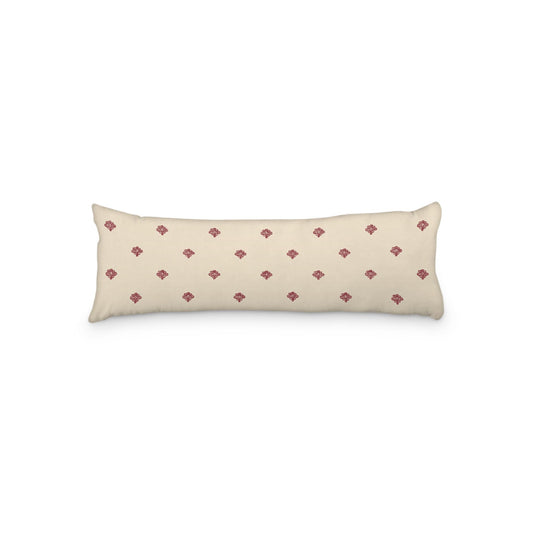 Beige Microfibre Body Pillow, Burgundy Red Hand-painted Swizzle Motif Print, 20 x 54 inches / 51 x 137 cm