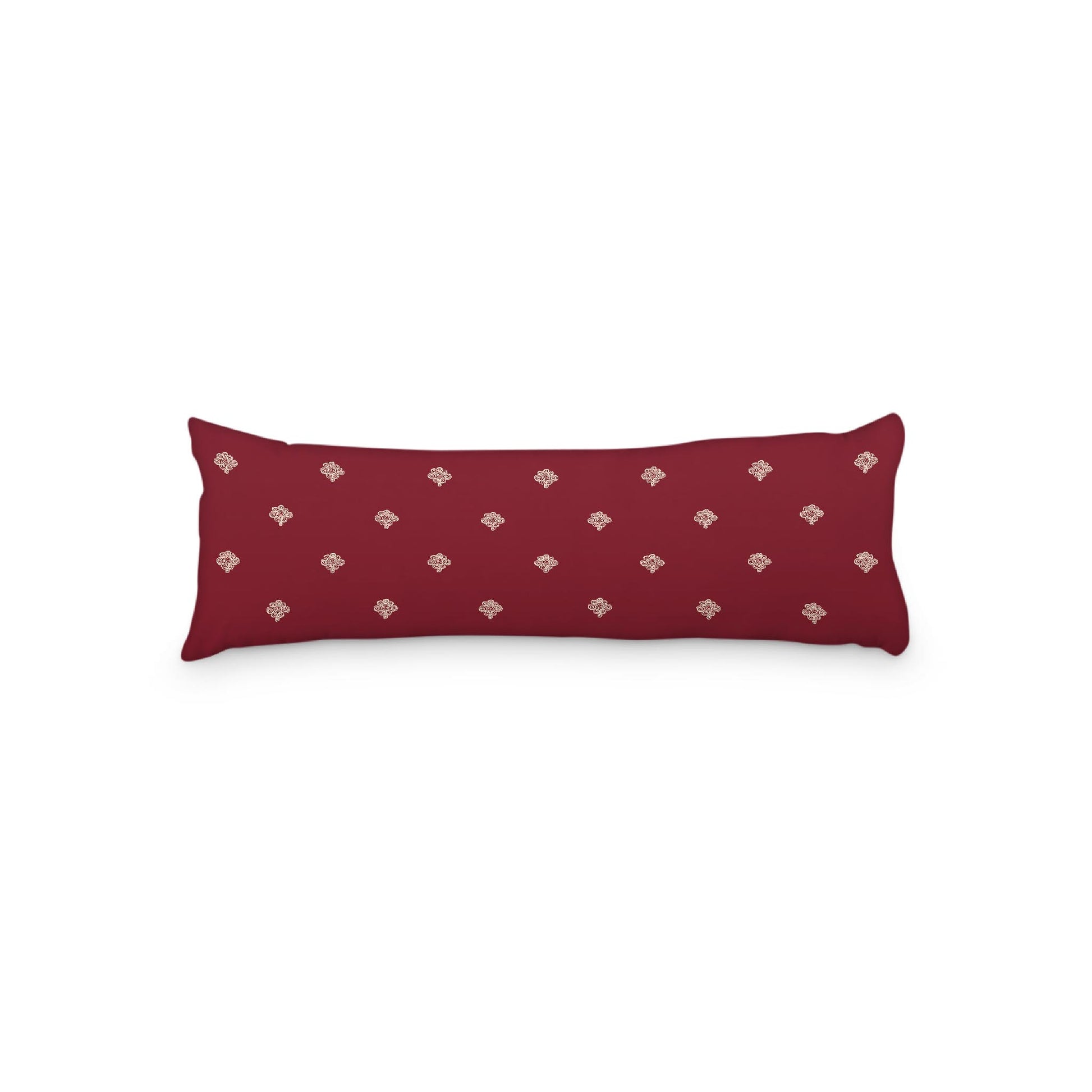 Burgundy Red Microfiber Body Pillow, Beige Hand-painted Swizzle Motif Print, 20 x 54 inches / 51 x 137 cm