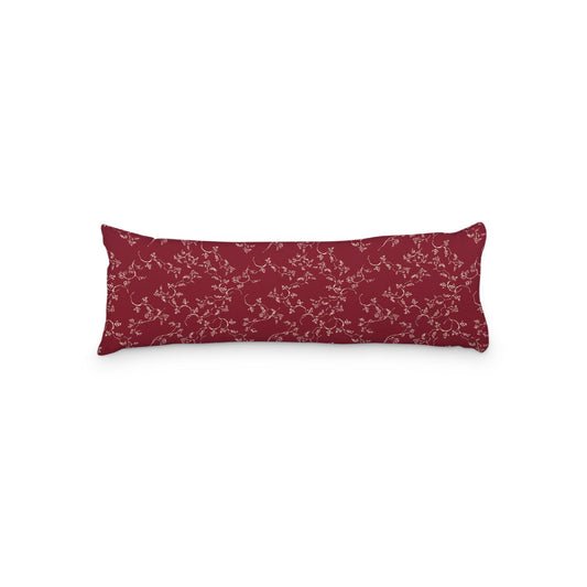 Burgundy Red Microfiber Body Pillow, Beige Hand-painted Vine Print, 20 x 54 inches / 51 x 137 cm