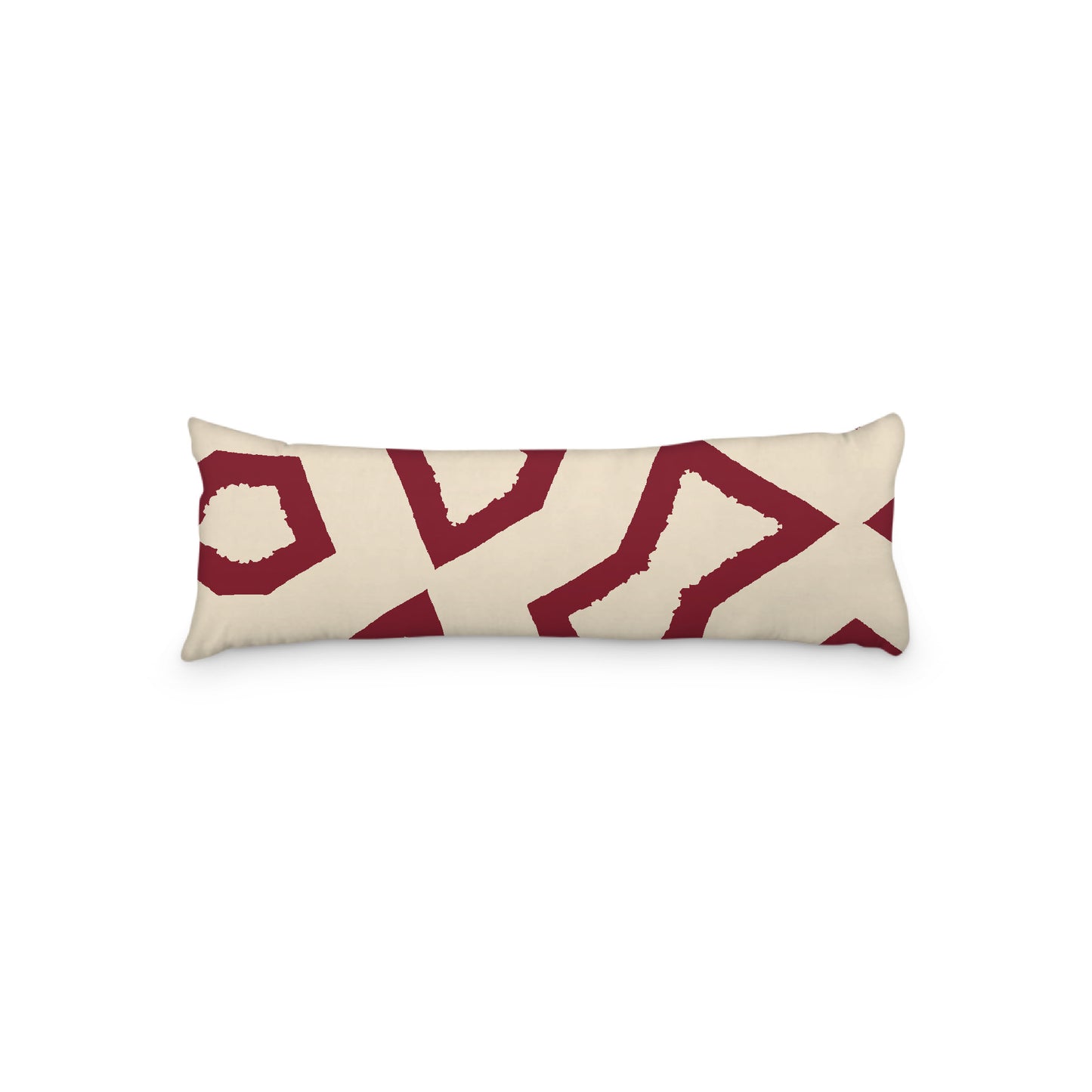 Beige Microfibre Body Pillow, Bold Burgundy Red Graphic Print, 20 x 54 inches / 51 x 137 cm