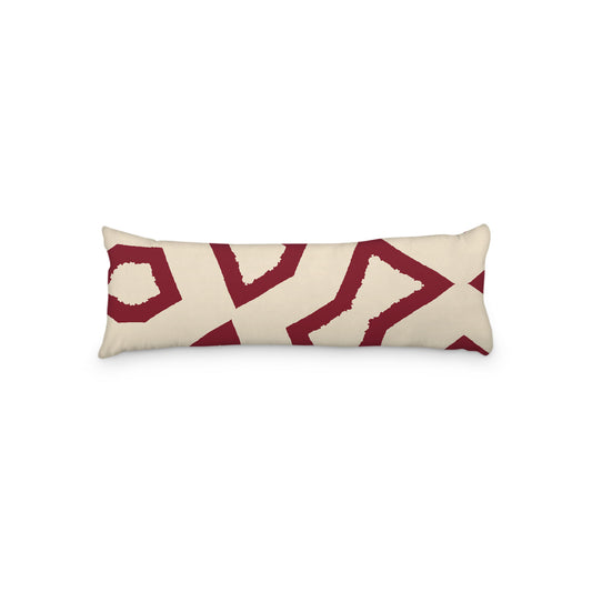 Beige Microfibre Body Pillow, Bold Burgundy Red Graphic Print, 20 x 54 inches / 51 x 137 cm