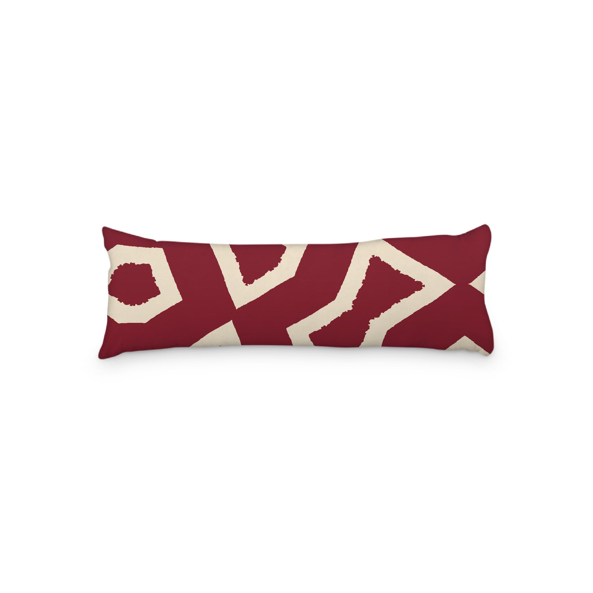 Beige Microfibre Body Pillow, Bold Burgundy Red Graphic Print, 20 x 54 inches / 51 x 137 cm