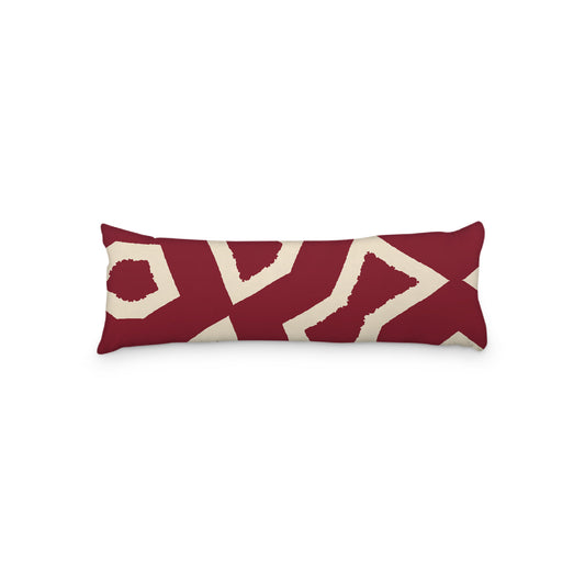 Beige Microfibre Body Pillow, Bold Burgundy Red Graphic Print, 20 x 54 inches / 51 x 137 cm