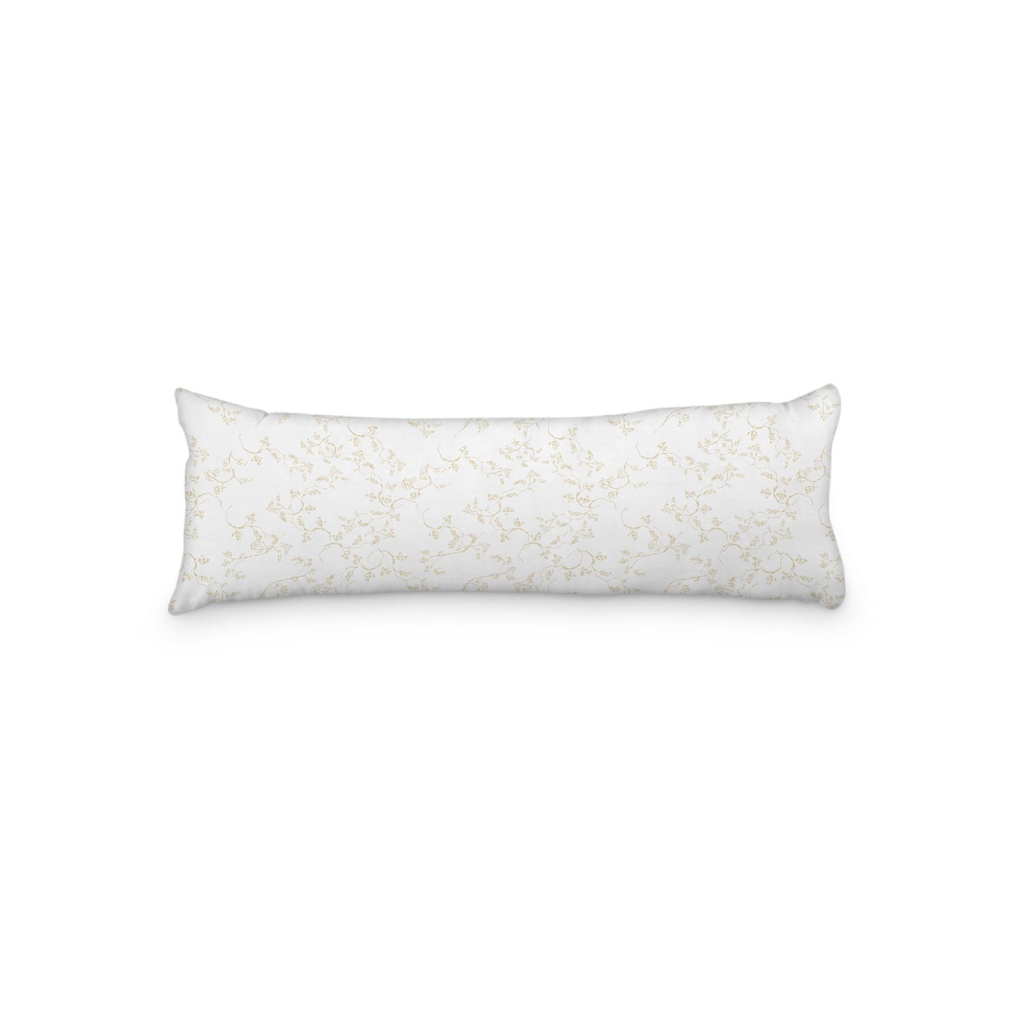 White Microfiber Body Pillow, Desert Sand Hand-painted Vine Print, 20 x 54 inches / 51 x 137 cm