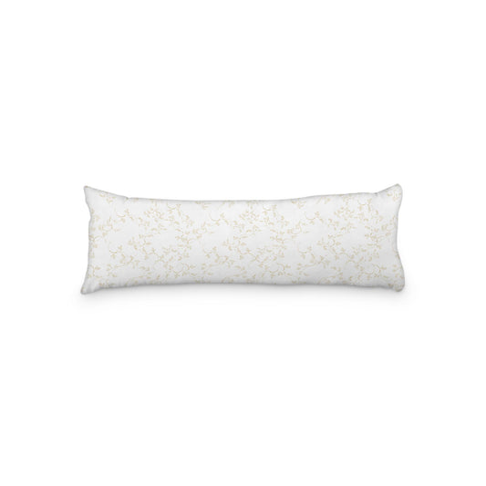 White Microfiber Body Pillow, Desert Sand Hand-painted Vine Print, 20 x 54 inches / 51 x 137 cm