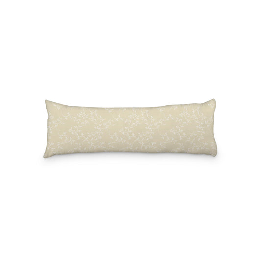 Desert Sand Microfiber Body Pillow, White Hand-painted Vine Print, 20 x 54 inches / 51 x 137 cm