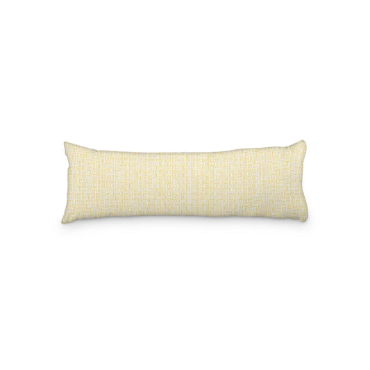 White Microfiber Body Pillow, Yellow Single Weave Motif Print, 20 x 54 inches / 51 x 137 cm