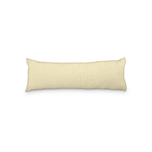 White Microfiber Body Pillow, Yellow Double Weave Motif Print, 20 x 54 inches / 51 x 137 cm