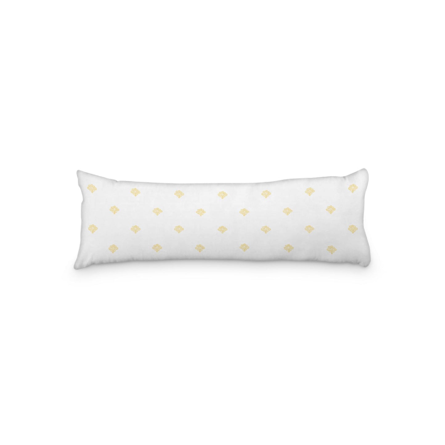 White Microfiber Body Pillow, Yellow Hand-painted Swizzle Motif Print, 20 x 54 inches / 51 x 137 cm
