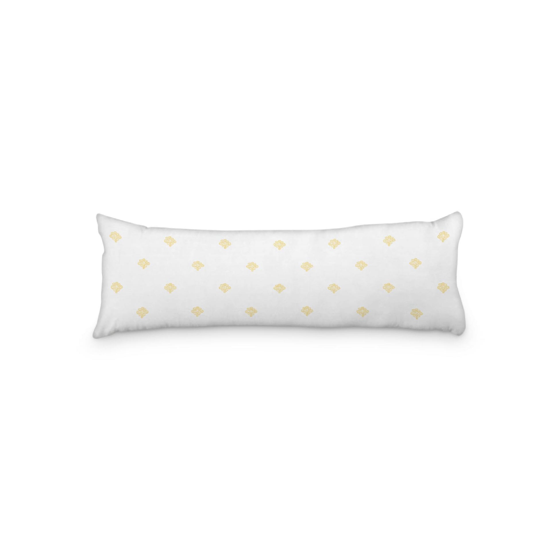 White Microfiber Body Pillow, Yellow Hand-painted Swizzle Motif Print, 20 x 54 inches / 51 x 137 cm